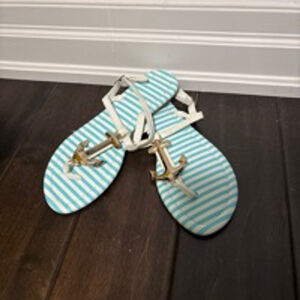 Women's Unbranded Sandals Blue White Striped Anchor Detail